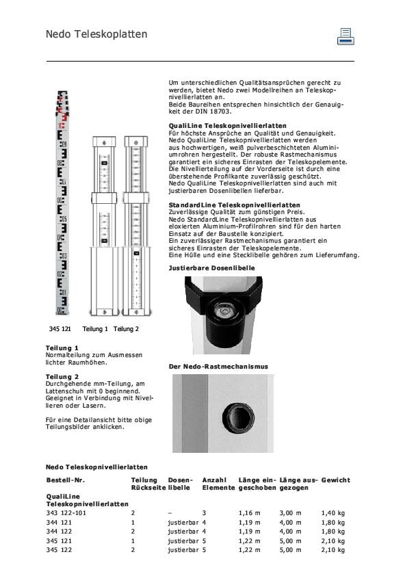 Teleskopnivellierlatte L.1,22-5m Teilung Rücks.2 m.Libelle NEDO