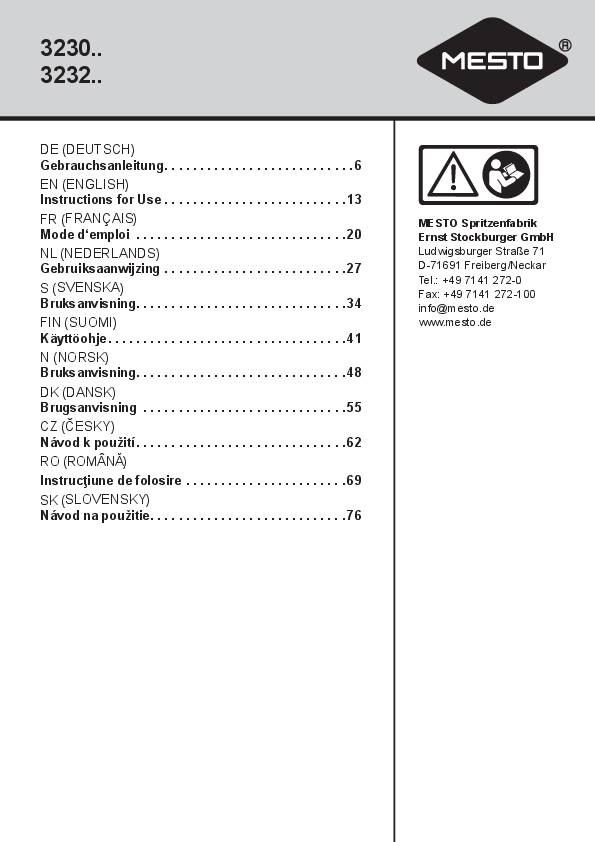 Drucksprühgerät 3232 R Füllinhalt 5l 3bar G.1,7kg MESTO