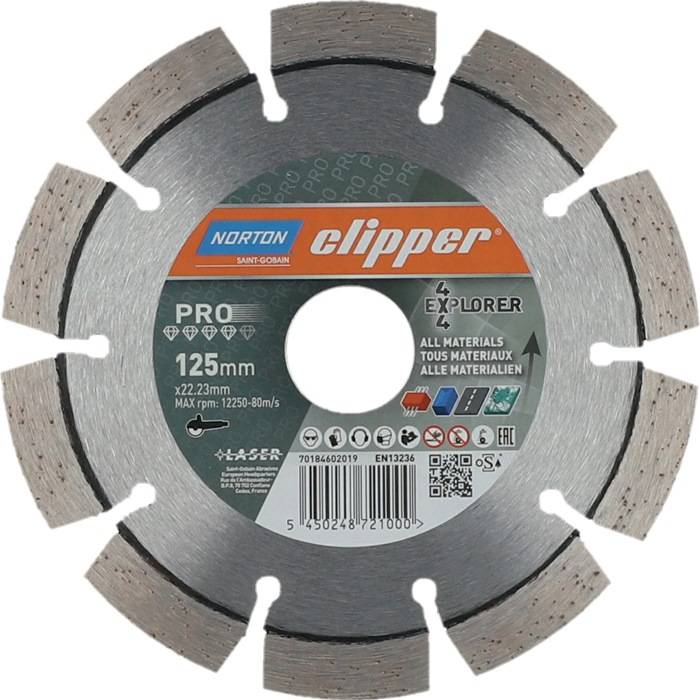 Diamanttrennscheibe 4x4 Explorer D.125mm Bohr.22,23mm 2,2mm 10mm NORTON CLIPPER