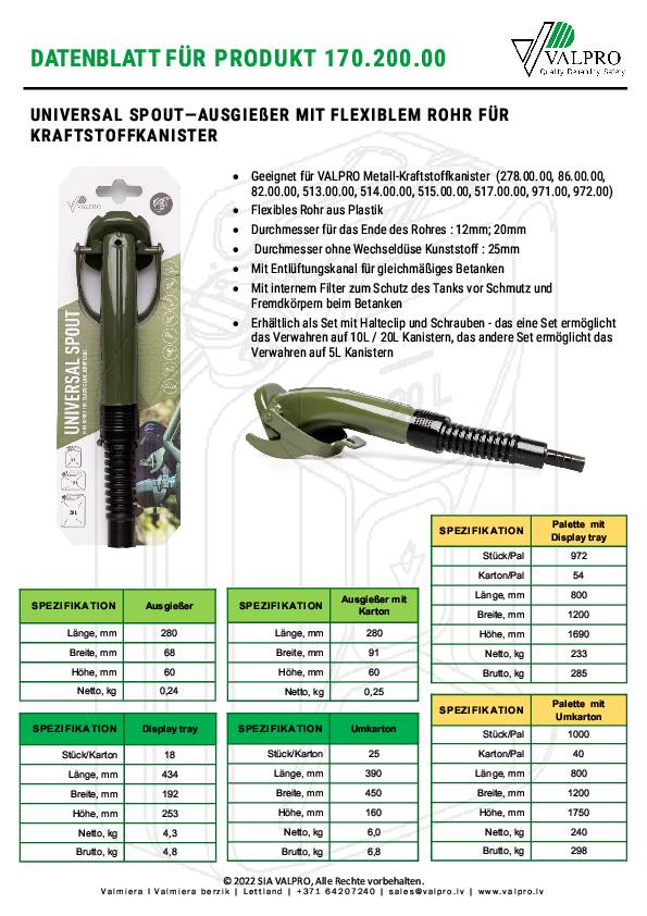 Ausgießstutzen f.Benzin/Diesel o.Fehlbetankungssperre L.280mm B.68mm schwarz