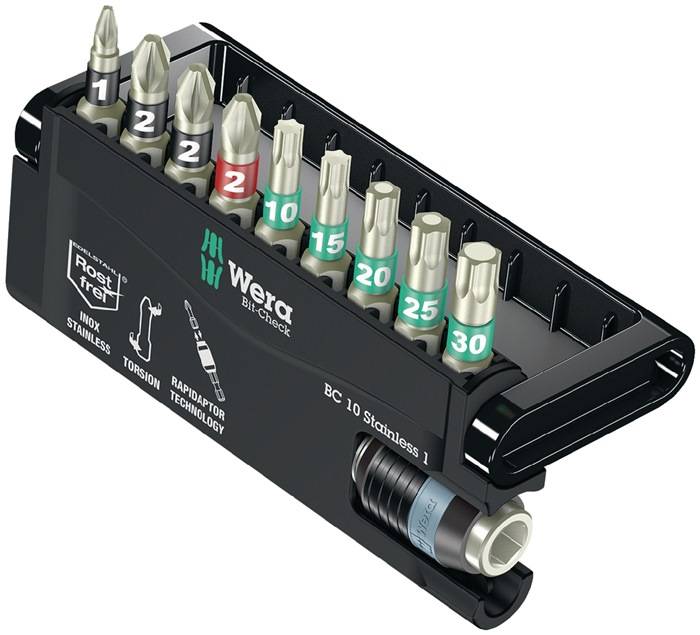 Edelstahlbitsortiment BC 10 Stainless 1 10-tlg.PH/PZD/T/Schnellw.Halter WERA