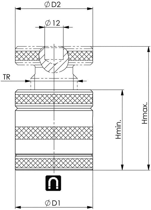 Schraubbock Nr.6400M Gr.62 m.flacher Auflage u.Magnetfuß H.52-62mm AMF