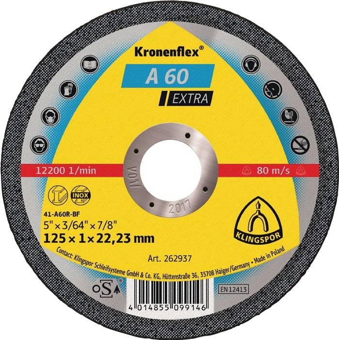 Trennscheibe A 60 Extra D115x1mm ger.INOX Bohr.22,23mm KLINGSPOR 25 Stück