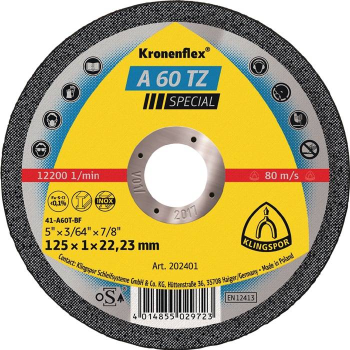Trennscheibe A 60 TZ Special D115x1mm ger.INOX Bohr.22,23mm KLINGSPOR 25 Stück