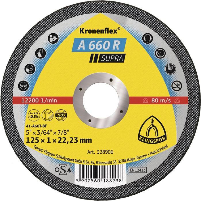 Trennscheibe A 660 R Supra D115x1mm ger.INOX Bohr.22,23mm KLINGSPOR 25 Stück