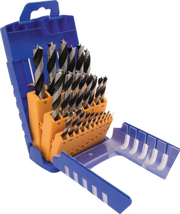 Holzspiralbohrersatz 012K 25-tlg.D.1-13mm 0,5mm steig.CV-Stahl FISCH-TOOLS