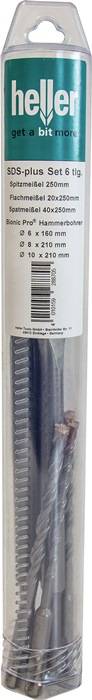 Einsteckwerkzeugset SDS-plus 6-tlg.m.Spitz/Flach/Spat+ SDS Bohrer HELLER