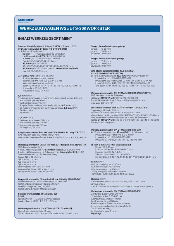 Wkz.wagen WSL-L-TS-308 workster B785xT510xH1045mm 400 kg 7 Schubl.Stahlbl.GEDORE