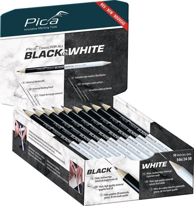 Markierstift Classic FOR ALL Black&White L.24cm 2B beids.gespitzt PICA 50 Stück
