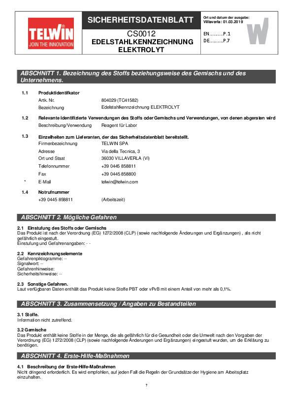 Markierelektrolytkit MARKING KIT 1l Flasche TELWIN