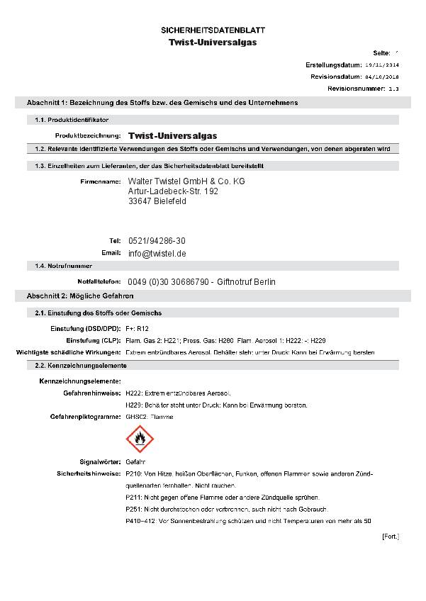 Gaskartusche 82g 100 ml ERSA 2 Kartuschen