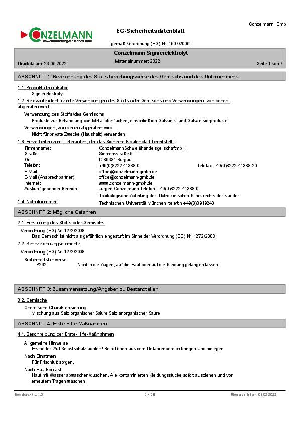 Elektrolyt Signier 1l Flasche CONZELMANN