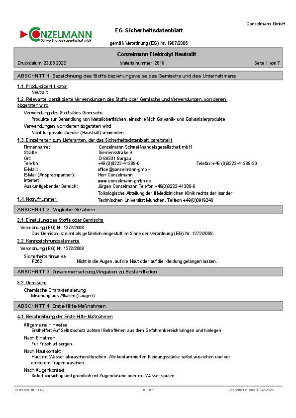 Elektrolyt Neutralit 1l Flasche CONZELMANN