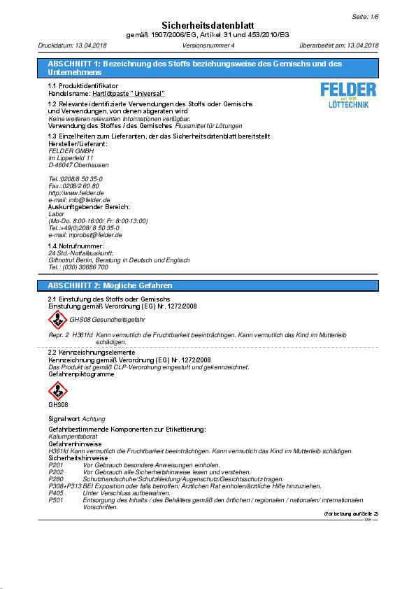 Hartlötpaste Univ.800-1100GradC 500g Flasche FELDER