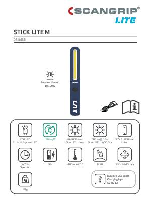 LED-Akkuhandleuchte STICK LITE M 3,7 V 1800 mAh Li-Ion 30-300 lm