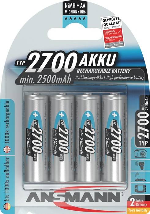 Akkuzelle 1,2 V 2700 mAh R6-AA-Mignon HR6 4 4St./Blister ANSMANN