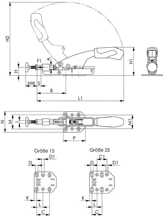 Schubstangenspanner Nr.6874F Gr.25 waagrechter Fuß AMF