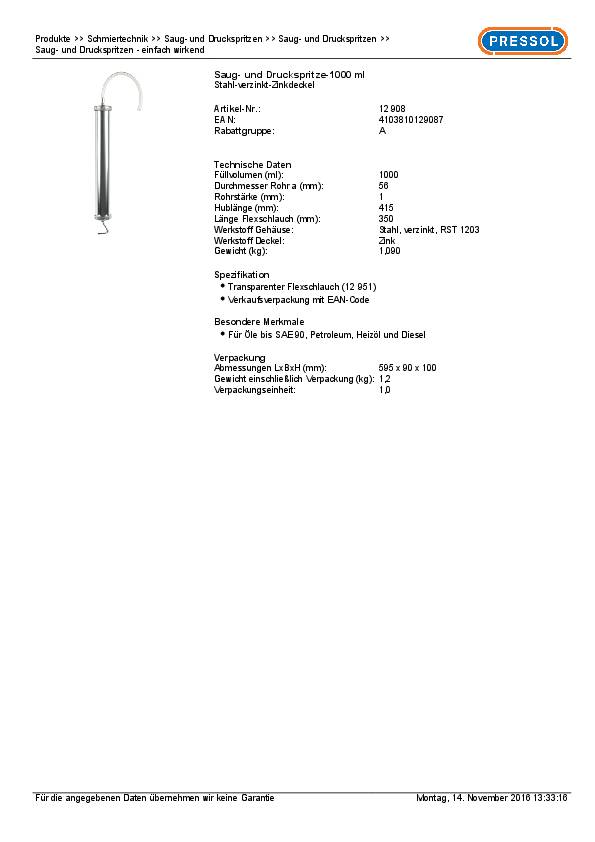 Saug- u.Druckspritze STA verz.Fassungsvermögen 1000 ml PRESSOL