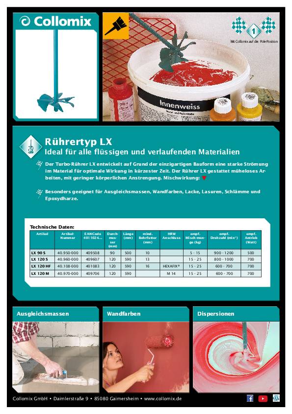 Rührer LX 90 S Rührkorb-D.90mm L.500mm 5-15kg 6-kant,10mm COLLOMIX