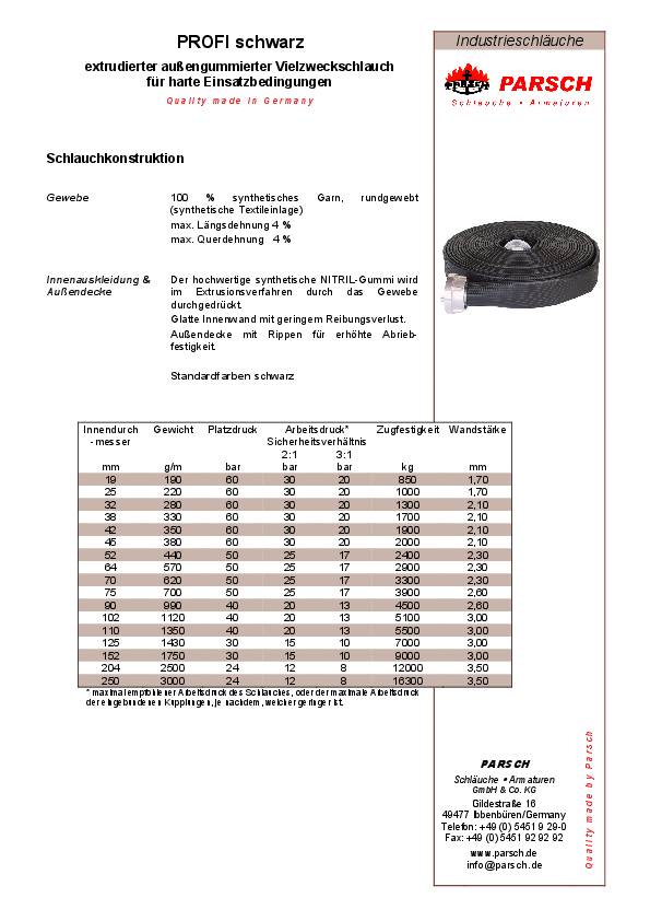 Industrieschlauch Profi ID 52mm L.20m schwarz Rl.PARSCH