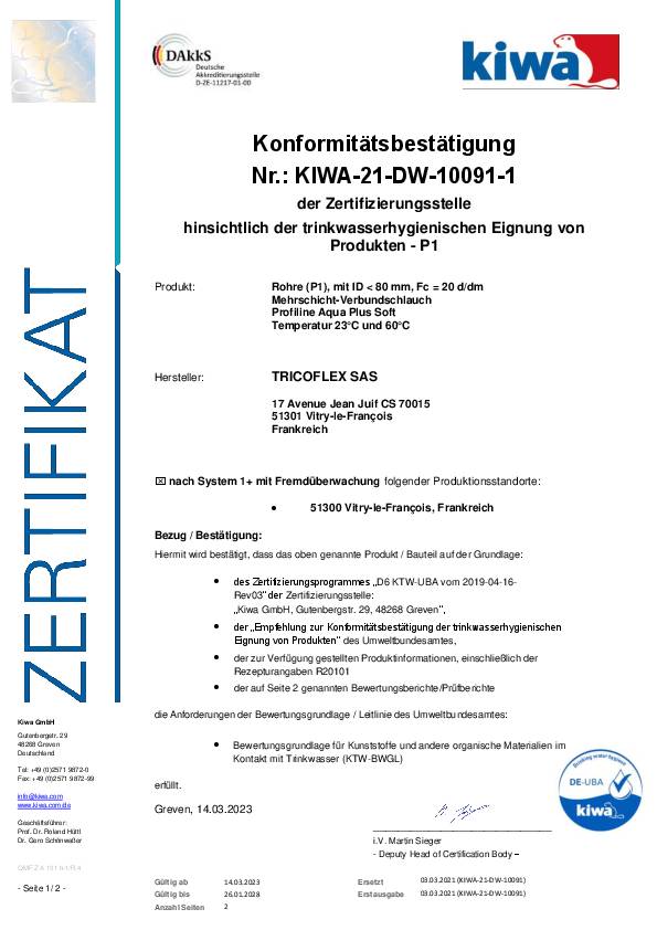 Trinkwasserschlauch Profiline-Aqua Plus ID 13mm Wand Stück3,5mm Rl. 50 Meter