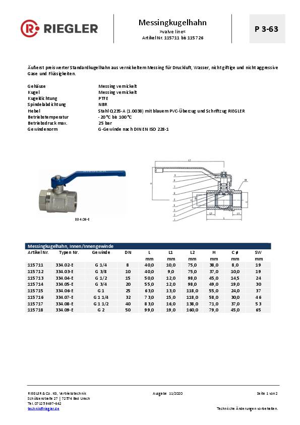 Messingkugelhahn VALVE LINE 13,16mm G 1/4 Zoll innen/innen DN 8,0mm RIEGLER