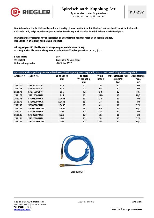 Spiralschlauchset ID 6,5mm AD 10mm L.10m Kuppl.DN 7,2 Rl.RIEGLER