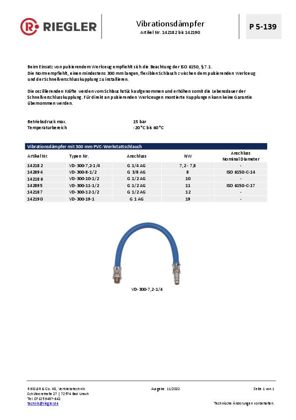 Vibrationsdämpfer AG G 1/4 Zoll DN 7,2-7,8 m.300-mm-Schlauch RIEGLER