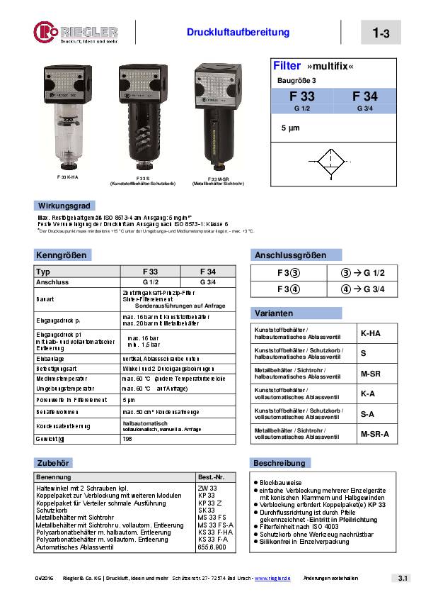 Filter MULTIFIX Gew.mm 19,17 G 1/2 Zoll BG III 4000l/min RIEGLER