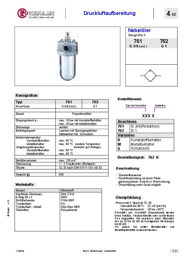 Nebelöler Stand.Gew.mm 24,66 3/4 Zoll Durchfluss 9000l/min RIEGLER
