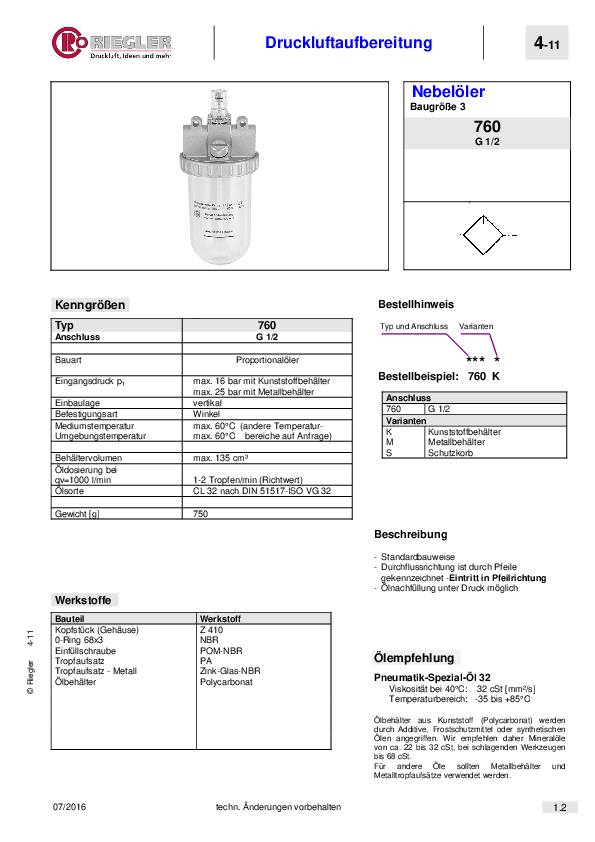 Nebelöler Stand.Gew.mm 19,17 1/2 Zoll Durchfluss 4000l/min RIEGLER