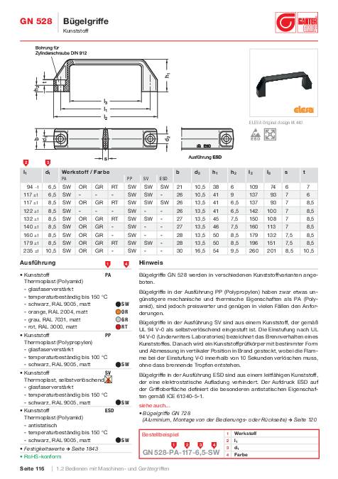 Bügelgriff GN 528 l1 179 ±1mm d1 8,5mm GANTER 10 Stück