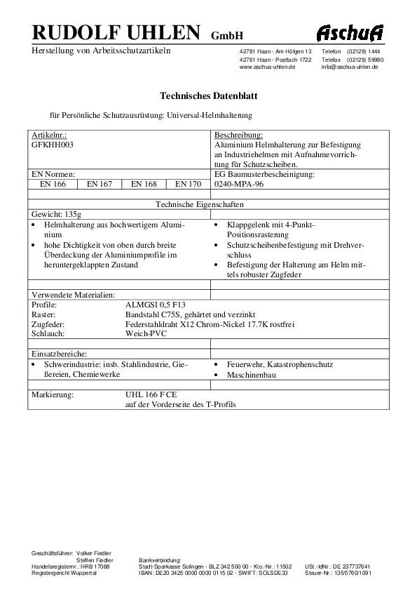 Universal-Helmhalterung f.Schutzhelm Modell INAP Master Alu.