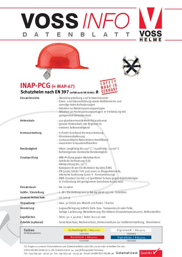 Hitzeschutzhelm INAP-PCG signalweiß PC EN 397 EN 50365 VOSS
