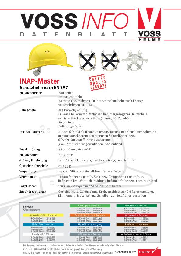 Schutzhelm INAP-Master 6 (Pkt.) signalblau PE EN 397 30 Helme im Krt.VOSS