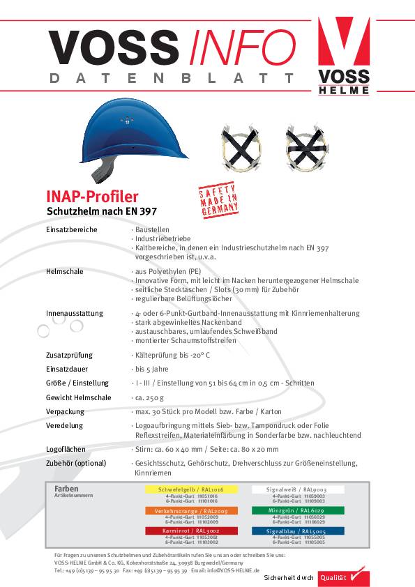 Schutzhelm INAP-Profiler plus UV verkehrsorange PE EN 397 VOSS