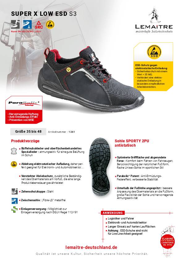 Sicherheitsschuh Super X Low Gr.46 schwarz S3 SRC ESD EN20345 Leder LEMAITRE