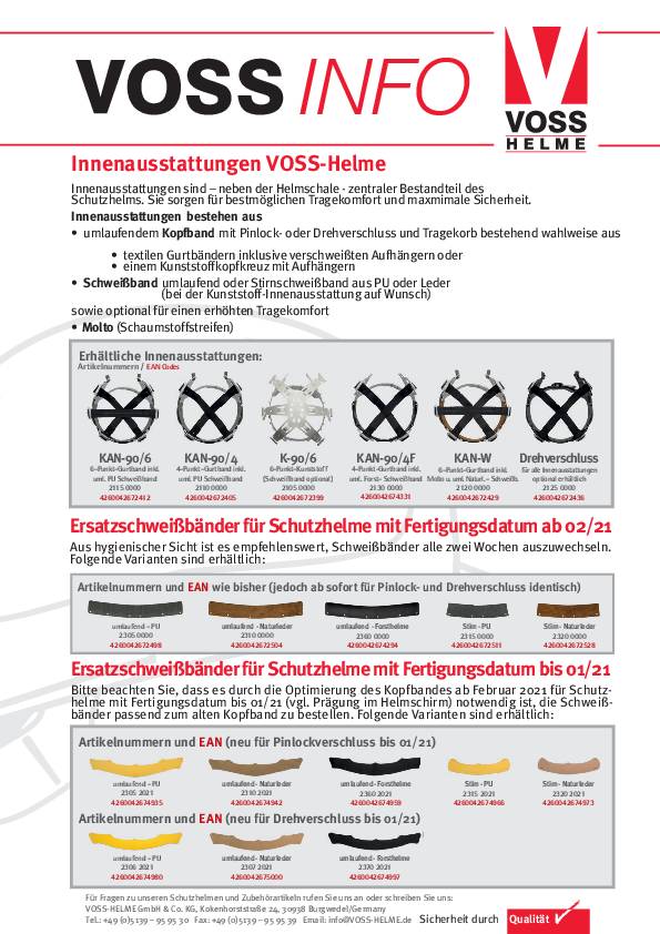 Schweißband f.Schutzhelme m.Fertigungsdatum ab 02/21 PU VOSS 10 Stück