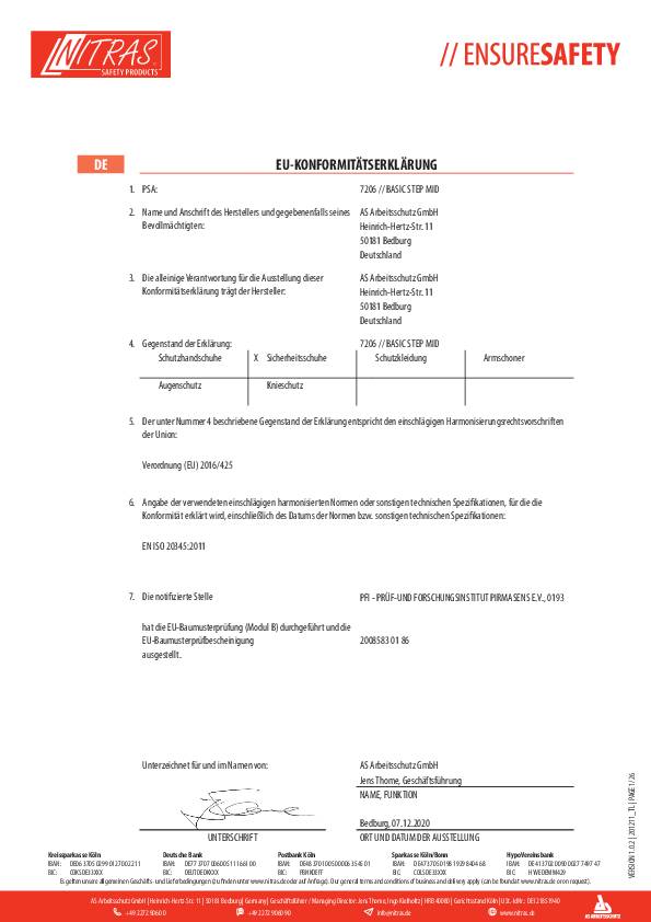 Sicherheitsstiefel BASIC STEP MID Gr.42 schwarz S3 SRC EN20345 Volleder NITRAS