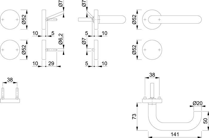 FS-Garnitur Paris FS-E138/42H/42HS VA F69 -/D TS 40-65mm UG/bl.rd.DIN L/R HOPPE