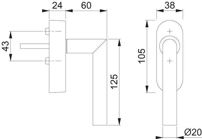 Fenstergriff Ams.E0400/FR-408 VA ma 20-30mm eFenstergriff HOPPE