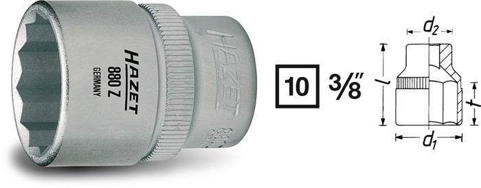 Steckschlüsseleinsatz 880Z 3/8 Zoll 12-kant SW 10mm L.25mm HAZET