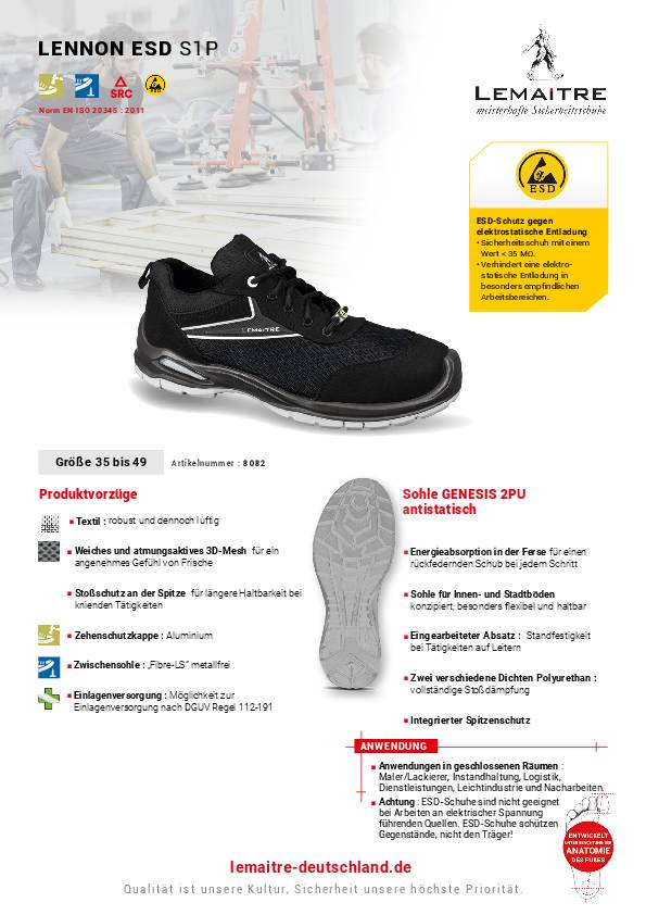 Sicherheitsschuh Lennon Gr.41 schwarz S1P ESD SRC EN20345 Textil LEMAITRE