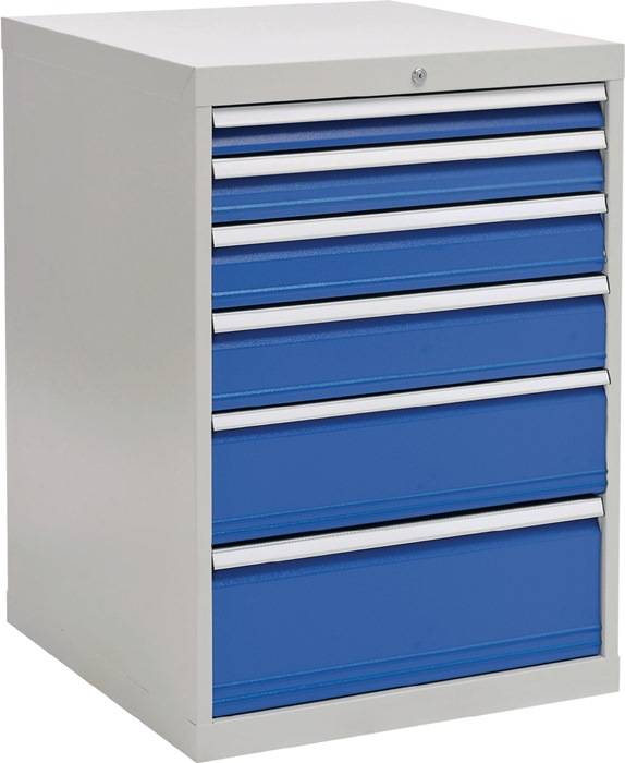 Schubladenschrank H1019xB705xT736mm lichtgrau/signalblau 6 Schubl.Vollauszug