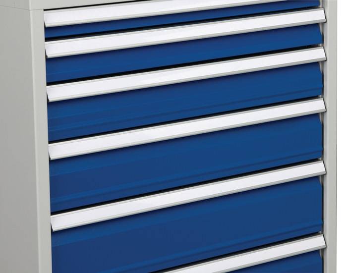 Schubladenschrank H1019xB705xT736mm lichtgrau/signalblau 6 Schubl.Vollauszug