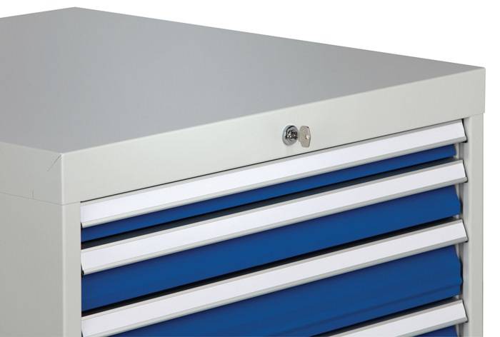 Schubladenschrank H1019xB705xT736mm lichtgrau/signalblau 6 Schubl.Vollauszug