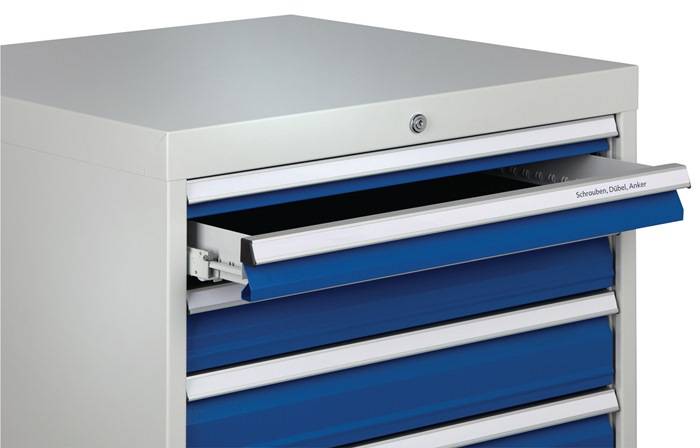 Schubladenschrank H1019xB705xT736mm lichtgrau/signalblau 6 Schubl.Vollauszug