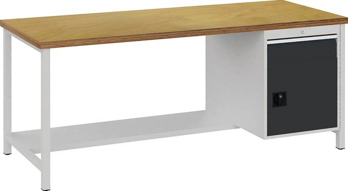 Werkbank grau lichtgrau B2000xH859xT750mm Buche Multiplex 40mm 1 Schubl.1 Tür