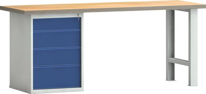 Werkbank PW 700 B2000xT700xH840mm Buche Multiplex lichtgrau enzianblau 4 Schubl.