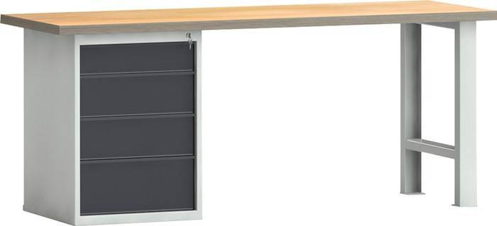 Werkbank PW 700 B2000xT700xH840mm Buche Multiplex lichtgrau grau 4 Schubl.